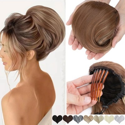 12in Comb Clip Hepburn Chignon Bun Hair Extensions Drawstring Ponytail Hairpiece