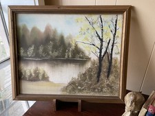 Vintage Canvas Wall Art Framed Rustic Landscape Painting Artist Signed