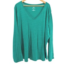 EVRI Everyday Tee Long Sleeve V Neck Supersoft Relaxed Fit Plus Size 3X Green