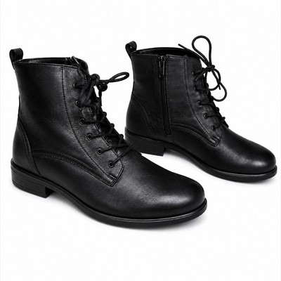 ECCO Touch Black Leather Ankle Boots Women EU 40 US 9-9.5 Lace Up Portugal