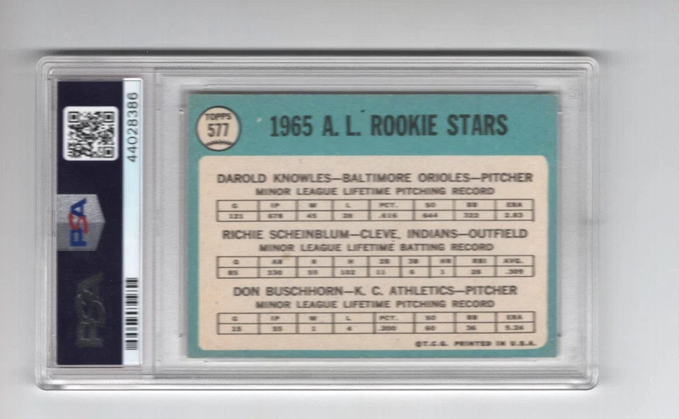 1965 TOPPS SHORT PRINT High #577 A.L. ROOKIES KNOWLES PSA NM-MT 8 FRESHLY GRADED - Image 2 of 2