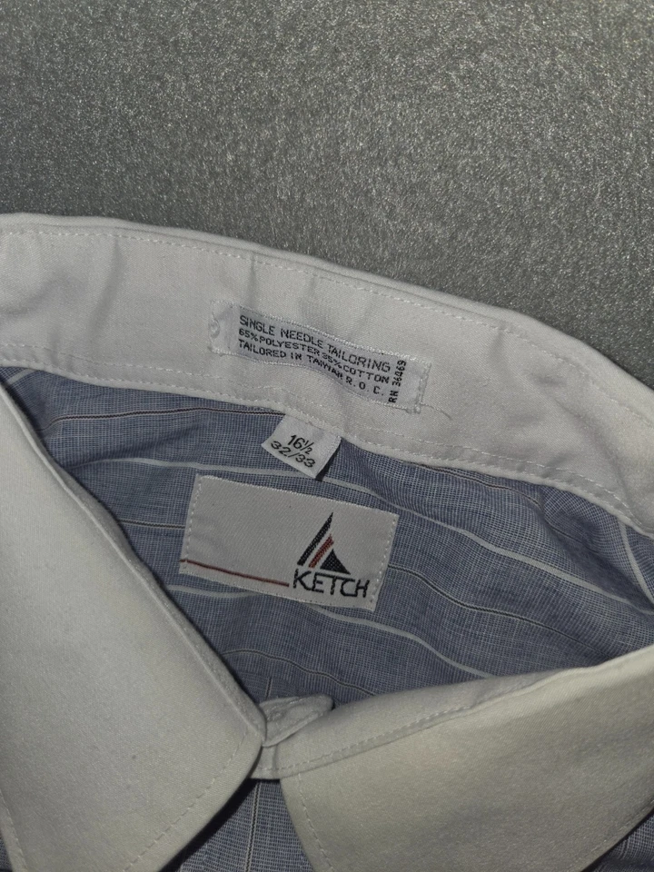 Ketch Men’s Blue White Stripe Dress Shirt 16.5 32/33 Contrast Collar Tailored - Image 3 of 4