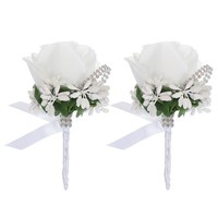 2Stk Boutonnieres Hochzeit Rose BräUtigam Boutonnieres Mit Pin Und Clip Weiß