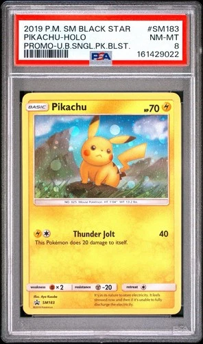 2019 POKEMON SM BLACK STAR PROMO #SM183 PIKACHU-HOLO PSA 8