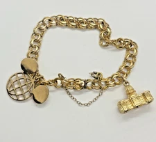 Elco 12K Gold Filled Double Link 6.75" Charm Bracelet Disney Epcot White House