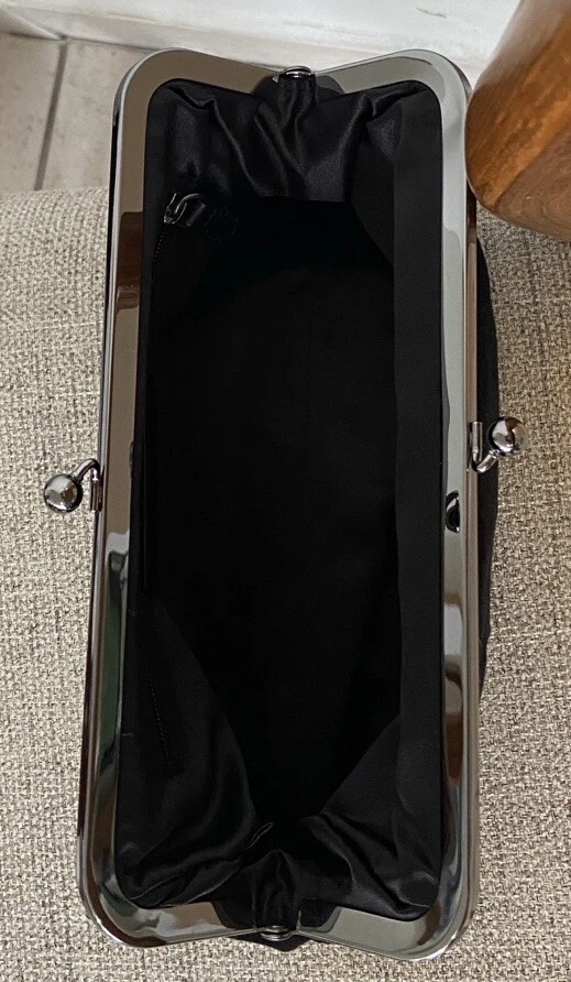 Bolso sin asas de terciopelo Express vintage bolso de noche cartera lentejuelas flor terciopelo negro Foto 4 de 4