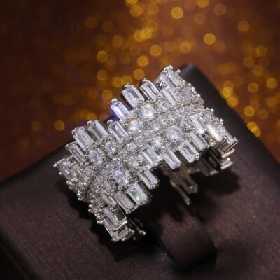 Wife Gift Ring 2.5CT CZ Sparkle Engagement Ring Silver Plated Thick Classic Band