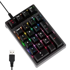 Number Pad Mechanical USB Wired Numeric Keypad with Blue LED Backlit 21 Key M...
