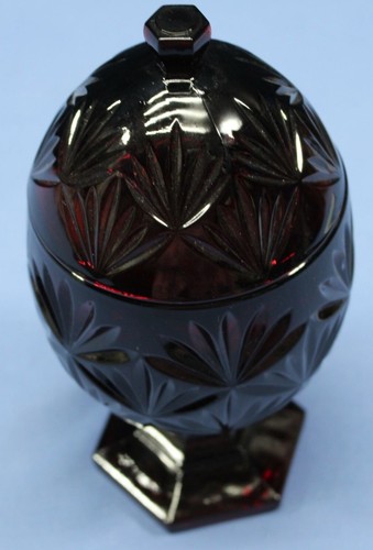 Cristal d'Arques Ruby Red Cut Glass Egg Shaped Pedestal Candy Dish w/Lid - Picture 7 of 14