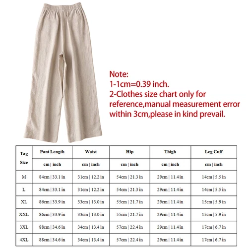 Summer Women Drawstring Waist Wide Leg Loose Cotton Linen Solid Pants Asian - Picture 3 of 24