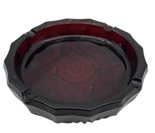 Vintage Dark Ruby Red Glass Prescut  Cigar Ashtray  7” 1/2 X  1” 1/2