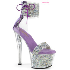 Sexy SANDALI Argento/Lavanda Cavigliera Tacco 18 35/40 STRASS plateau Zip GLAM!