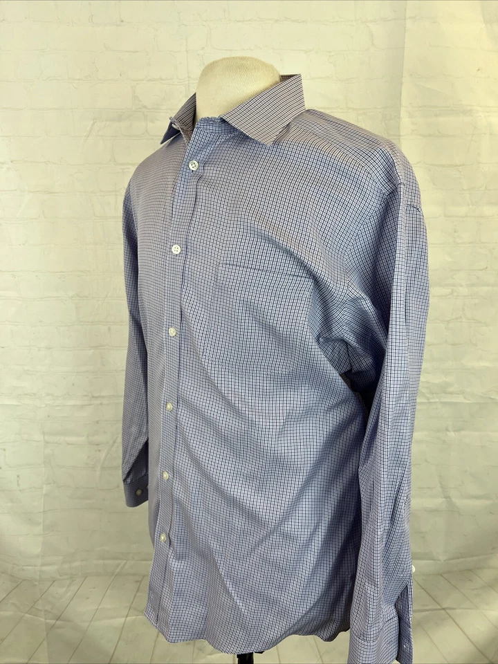 Черный коричневый 1826 мужчин фиолетовый клетку хлопок платье рубашка 17 - 33 $98 - Изображение 3 из 4