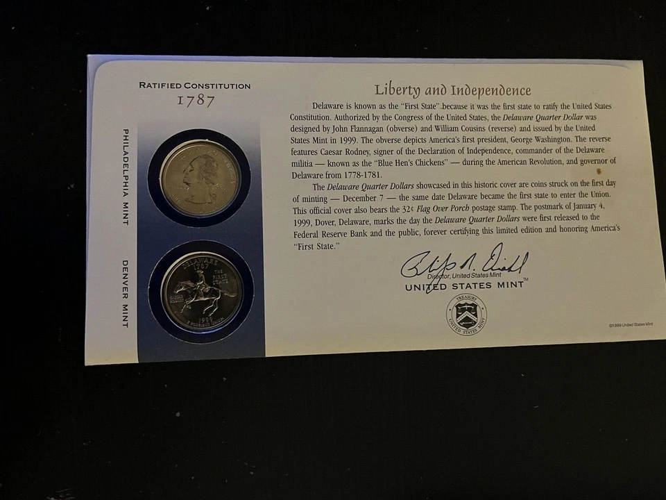 1999 Delaware state quarters P&D Set 1st Day Issue Free Shipping - Image 2 of 2