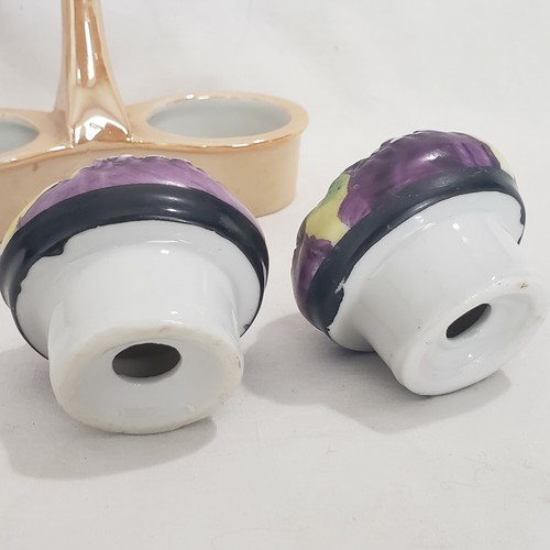 Vintage Lusterware Salt and Pepper Shakers Fruit in Caddy - 第 4/4 張圖片