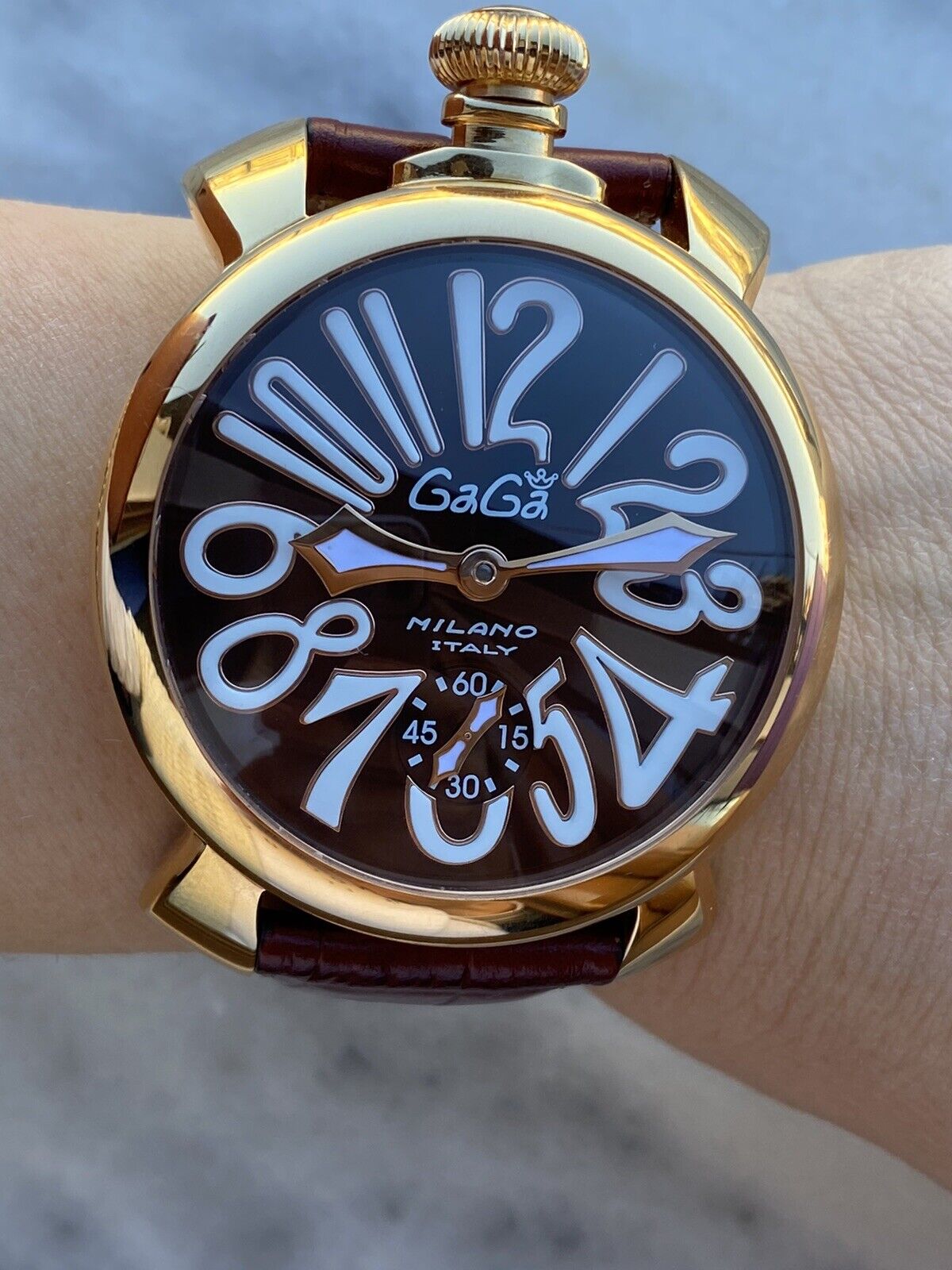 GaGa Milano Watch Manual Brown Dial Mens 48mm Made In Italy