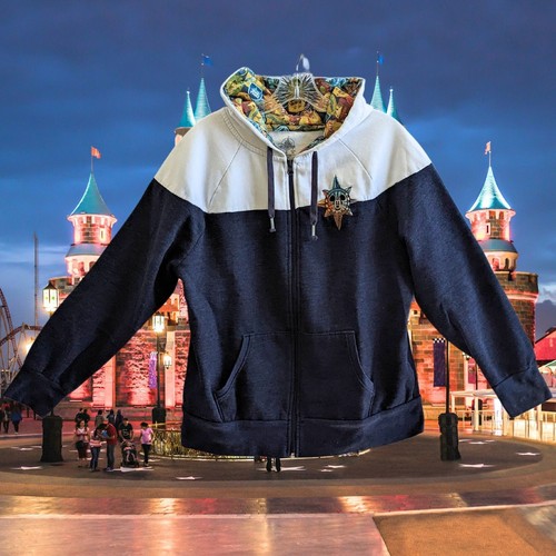 Disney Parks Discover the Magic Embroidered FullZip Hoodie Sz Large Blue & White