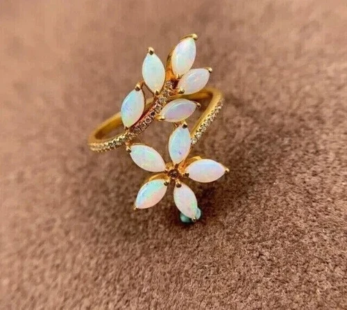 3 Ct Marquise Cut Lab-Created Fire Opal Engagement Ring 14k Yellow Gold Plated