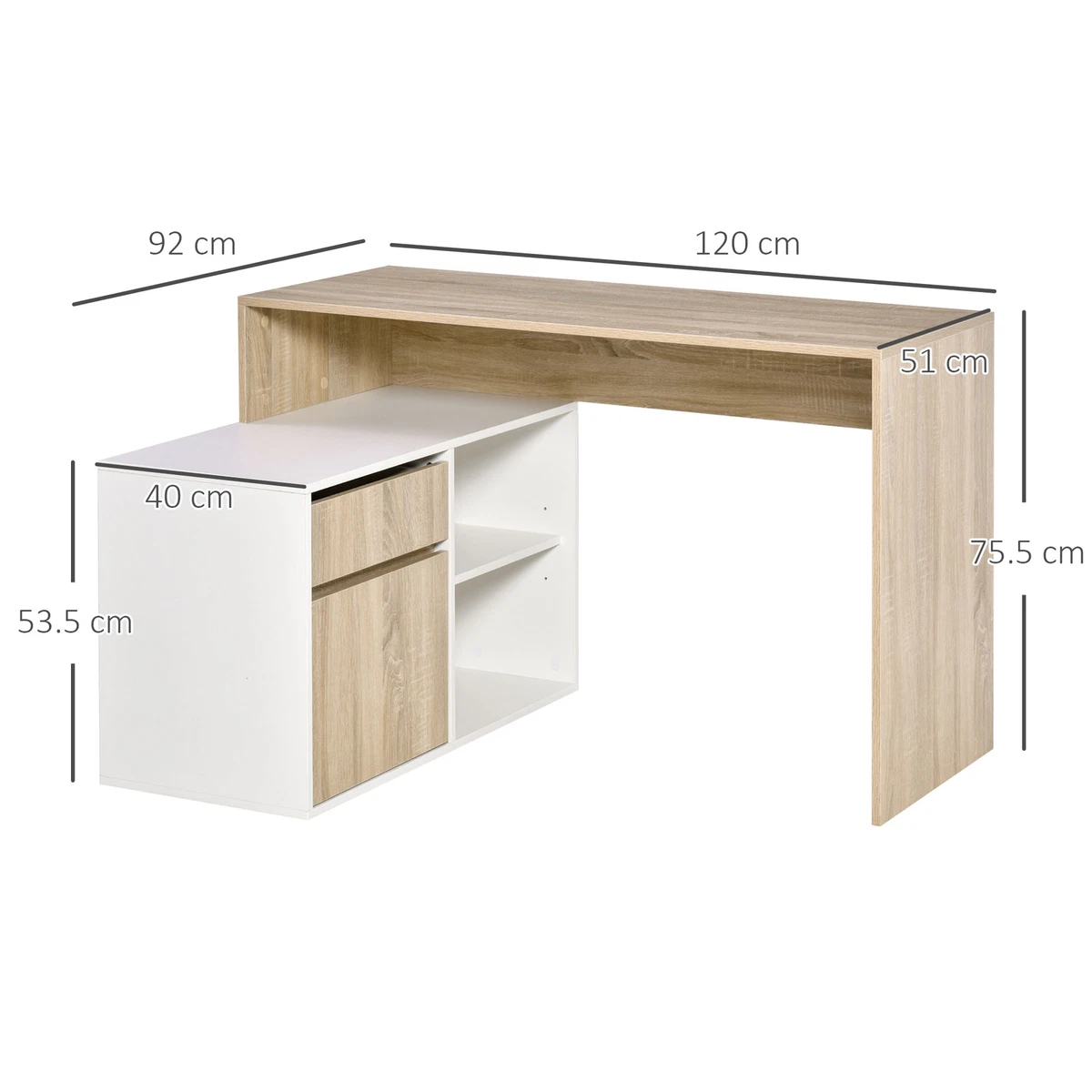 L-Shaped Corner Computer Desk Study Table PC Work w/ Storage Shelf Drawer  Office