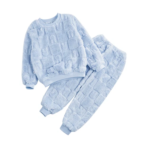 Kids Childrens Warm Fleece Pyjamas Set For Girls Boys Sleepwear 2 Pieces Sets - Bild 10 von 56