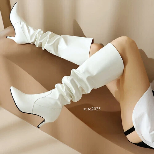 Women Thigh High Boots Kitten Heels Wide Calf Mid Calf Patent Leather Shoes - Bild 19 von 29
