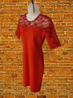 ZARA RED DRESS MEDIUM WOMENS 3/4 SLEEVE LACE ZIP UP SMART PENCIL PARTY FLORAL