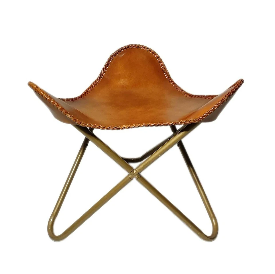 Leder Schmetterling Sessel Fußhocker Rest Faltbar Stuhl Lounge Akzent Hellbraun