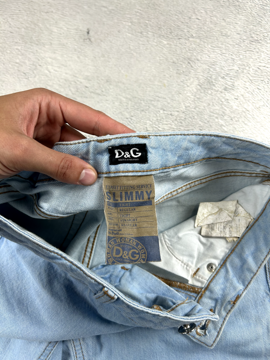 Vintage Dolce & Gabbana Jeans Fit Tight Blue Back Leather Logo