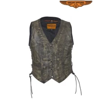Women's Brown Studded Vest Motorcycle Vest with Concealed Carry Pockets