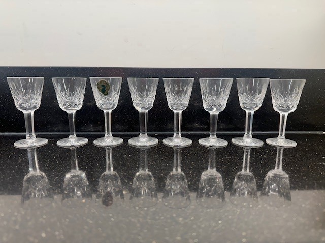 8 Vintage Marked Waterford Ireland Cut Crystal Lismore 3.5" Apertif Cordials