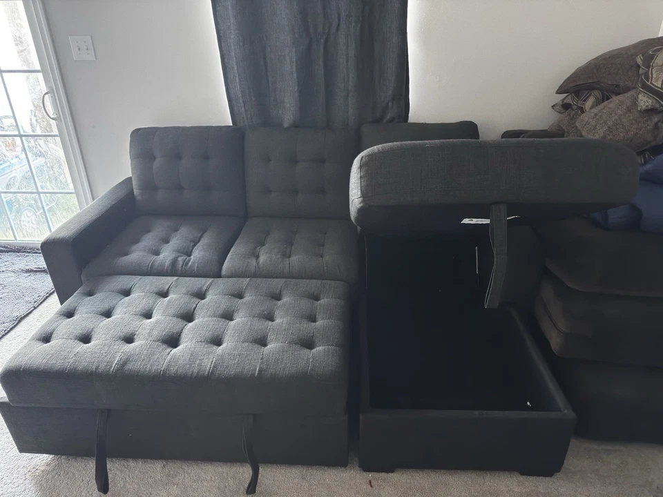 Gray Convertible Sleeper Sofa Bed Sectional Futon Adjustable Couch - Image 4 of 4