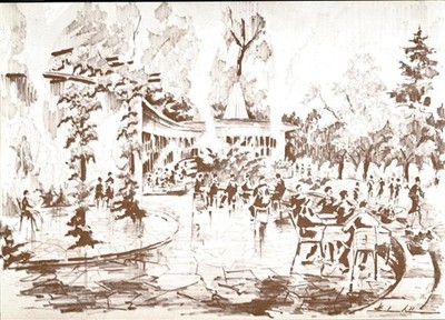 Bad Wildungen Kurpark_Cafe Kurkonzert Tanzbrunnen nac