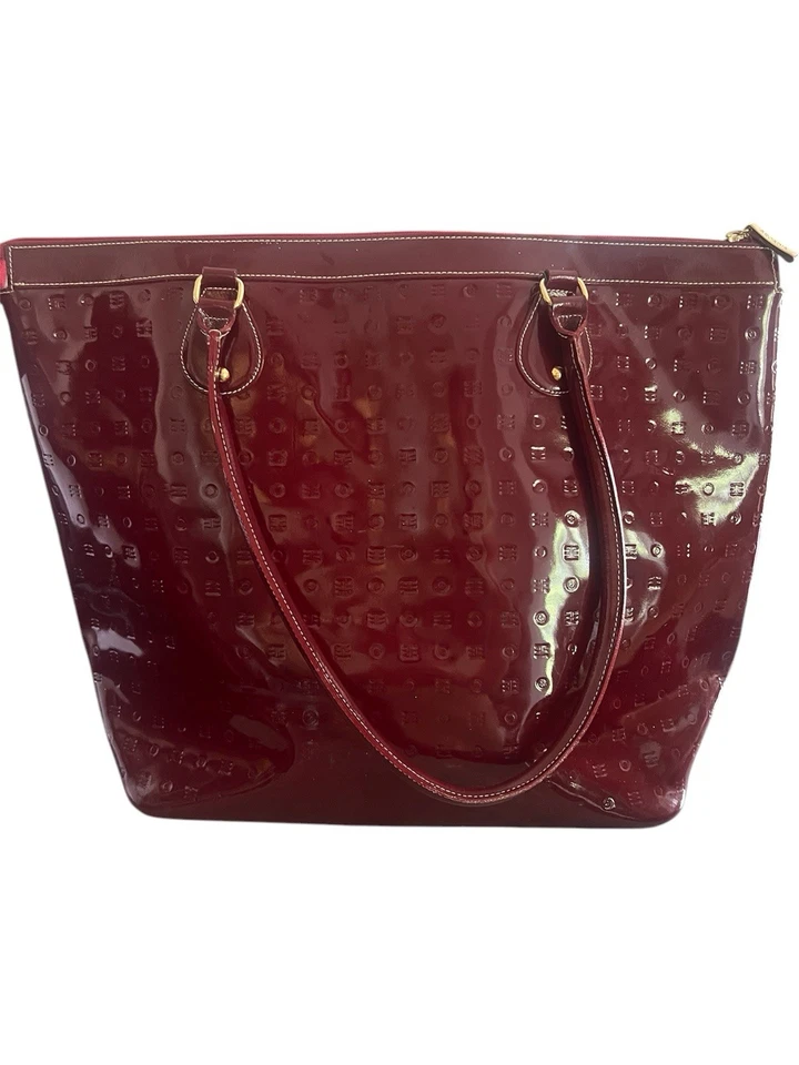 Bolso grande de charol rojo Arcadia bolso cubo cremalleras laterales raro 