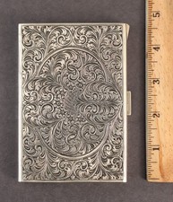 19thC Antique French Victorian Hallmarks 800 Silver Floral Cigarette Vesta Case
