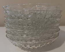 Set of  7 Vintage 1960 Anchor Hocking Clear Glass Teardrop Hobnail Bowls