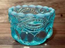 Eye Winker Eyewinker Aqua Teal Blue Mosser Glass Opalescent Open Salt Dip Cellar