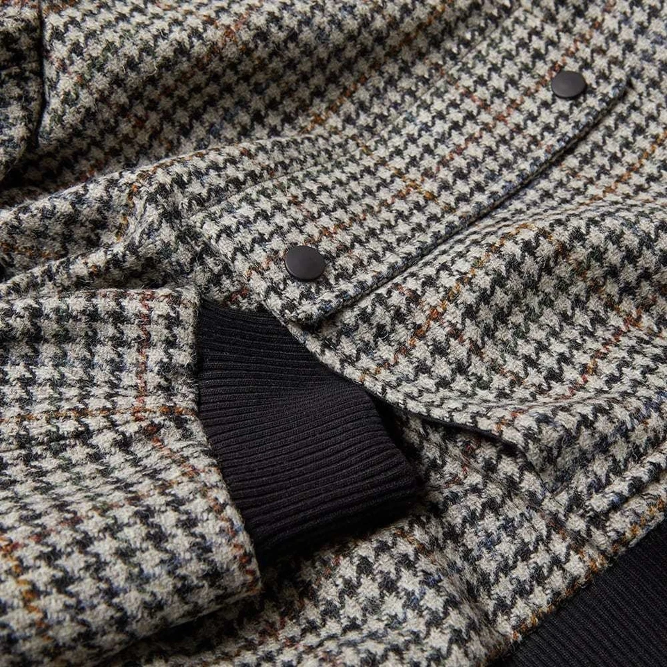 Oliver Spencer Military Style Houndstooth Bermondsey Wool Bomber Jacket Size 40 - Image 3 of 4