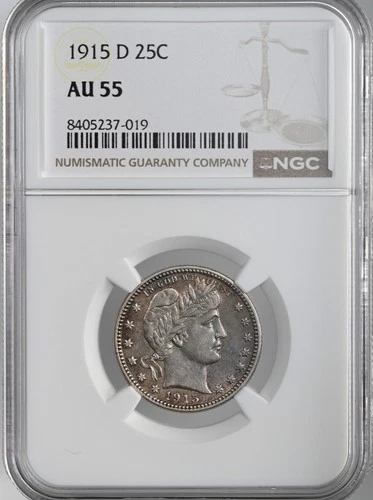 1915-D  25C BARBER SILVER QUARTER  DENVER MINT   NGC AU55 #8405237-019