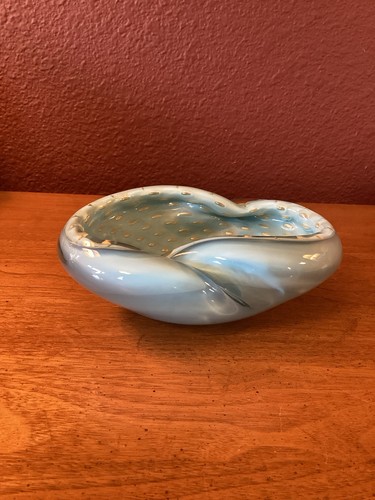 Vintage Alfredo Barbini (Murano) Blue Bullicante Art Glass Bowl/Ashtray