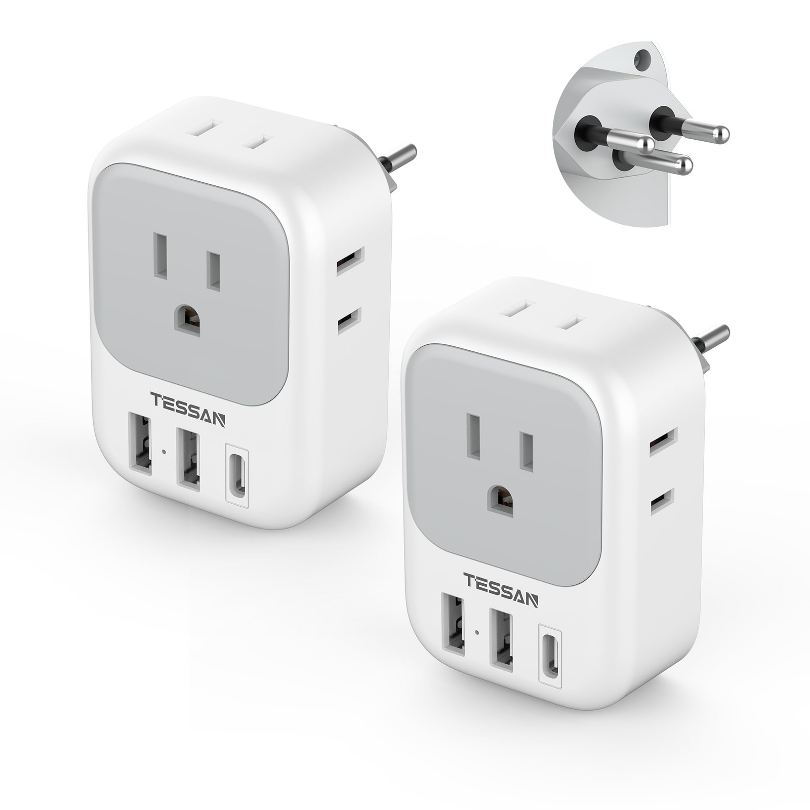 2 Pack, Tessan Type J Adaptor With 4 White/grey