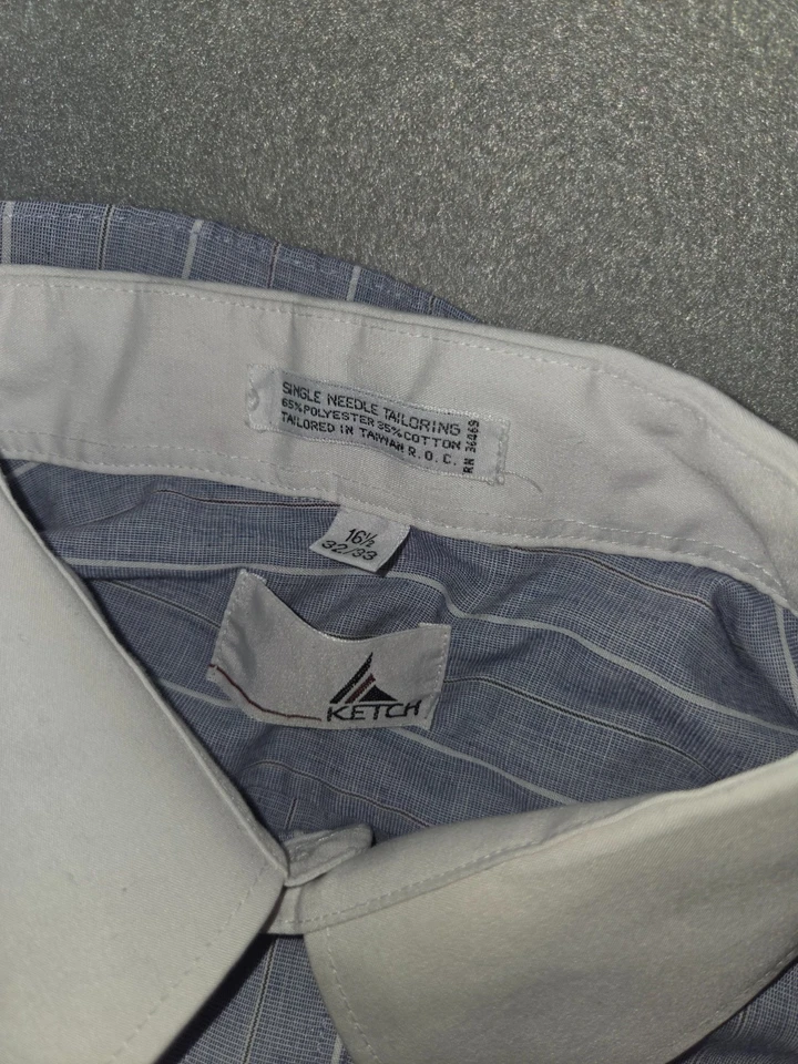 Ketch Men’s Blue White Stripe Dress Shirt 16.5 32/33 Contrast Collar Tailored - Image 2 of 4