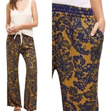 Anthropologie Exotic Palazzo Pants Sz S BLUE GOLD Paisely Hei Hei Tana Bohemian