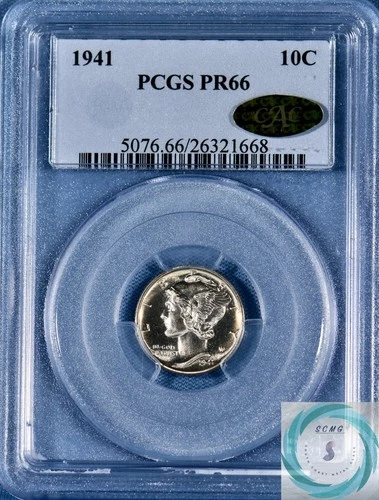 1941 Mercury Dime PCGS PR66 Gold CAC - Vintage and Clean!!!