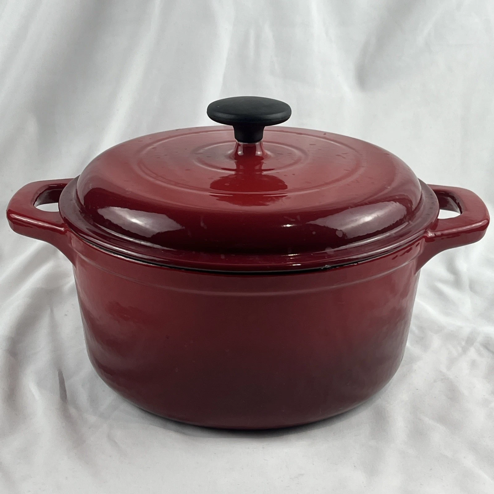 Vintage Tramontina 5.5 Qt Red Enameled Cast Iron Dutch Oven w Lid