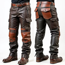 Men's Brown Classic Style Genuine Lambskin Leather Pant Six Pocket Style Pant