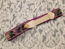 MID 19TH C HANDMADE NEEDLEPOINT BELT W KID LEATHER  SINGLE BUTTON FRONT