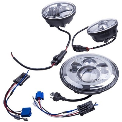 Silver 7'' Motorcycle LED round Headlight Passing Lights 4.5'' round 10-30V DC
