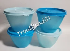 TUPPERWARE Refrigerator Bowls 14 oz  Blue Shades Nesting Stacking Leftover Set 4