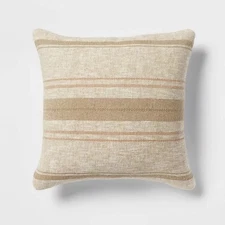 Threshold Decor Pillow Euro Traditional Woven Stripe Beige 24 X 24”
