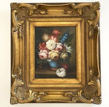 16" x 18" Beautiful Floral Still Life Art Painting in Ornate Gold Frame